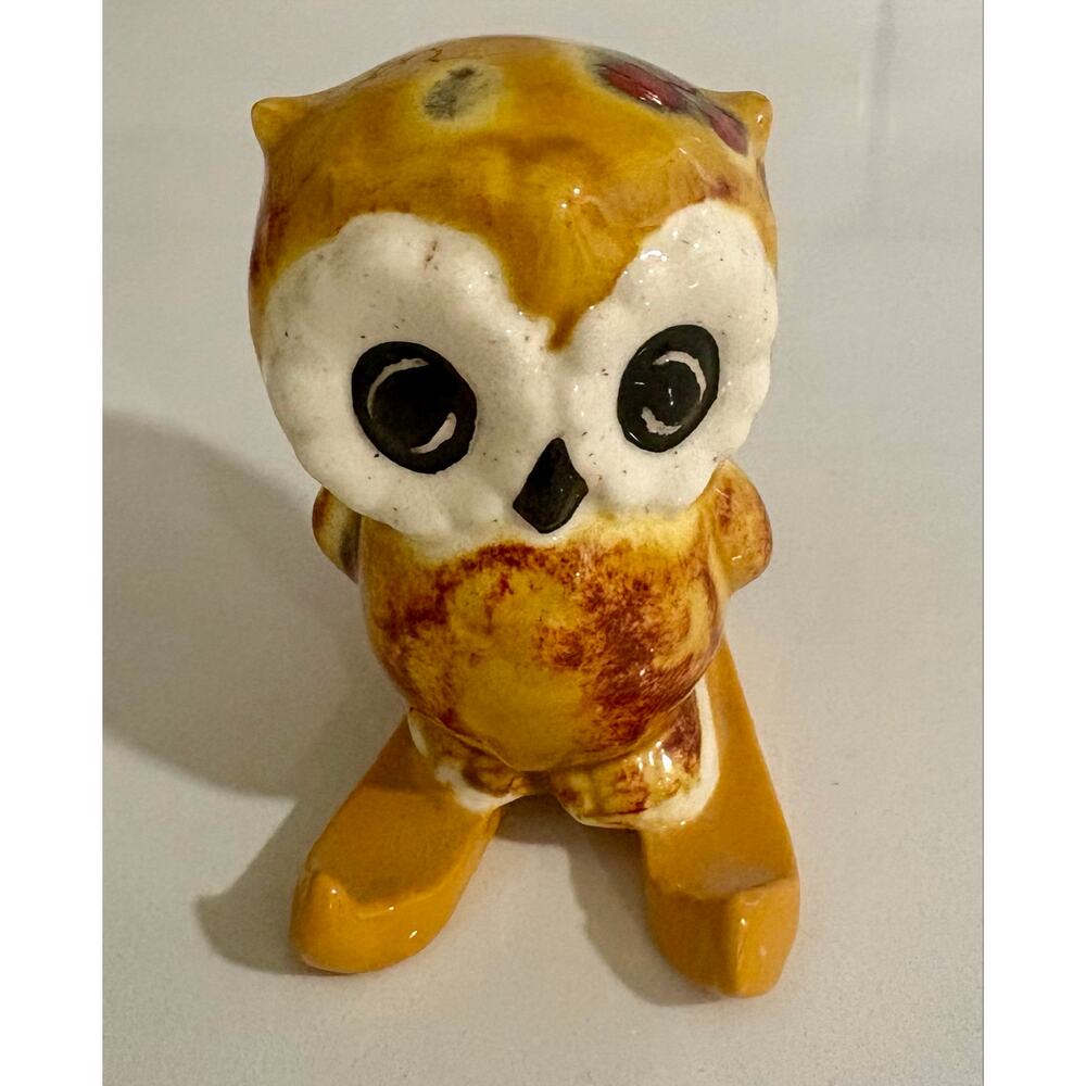 Vintage Ceramic Owl Figurine with Skis